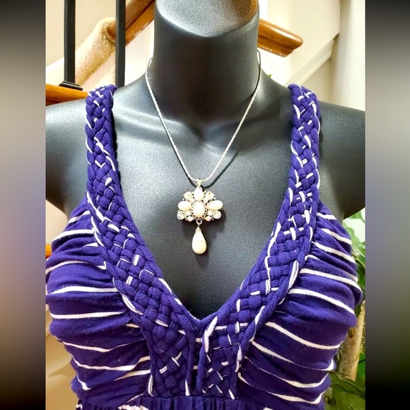 Design History Blue & White Striped Braided Straps Sleeveless Maxi Dress X Small - Picture 10 of 13